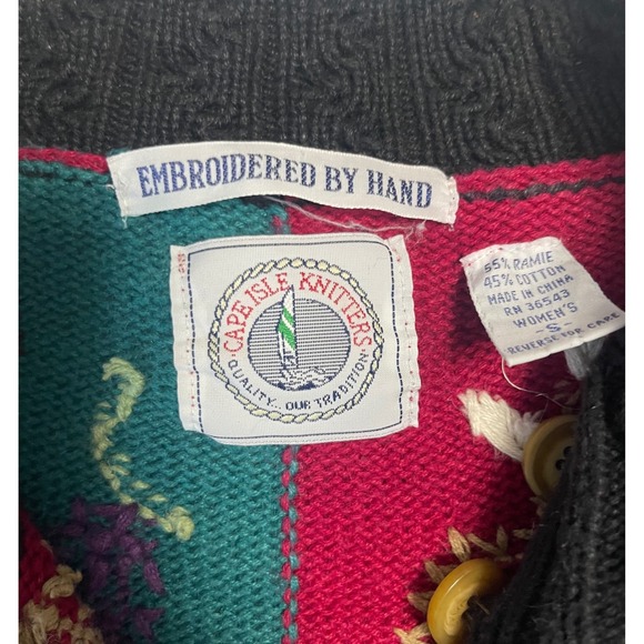 Vintage Cape Isle Knitters Colorful Cardigan Sweater Hand Embroidered Women's S - Picture 6 of 8